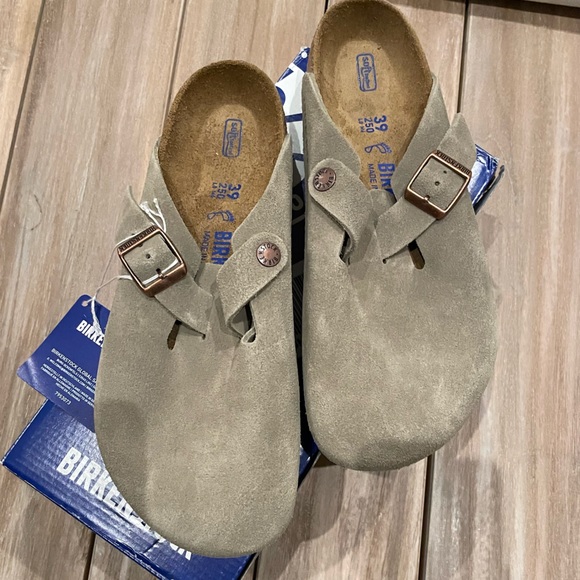 Birkenstock Shoes - Birkenstock Boston Clogs, Taupe Suede, 39 Regular, 8-8.5 US, Soft Footbed, BNWT